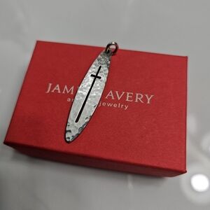 Retired James Avery Rare Long Hammered Pendant with Cut-Out Cross Center